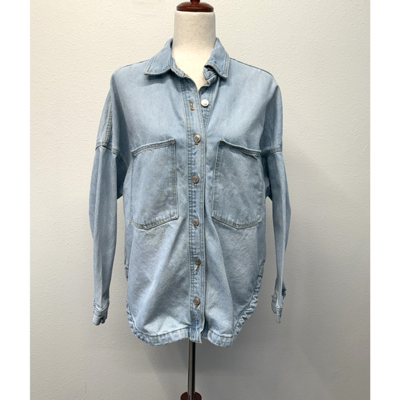 Zara Denim Shacket Shirt Jacket Womens Size XS Oversized Light Blue Button Up - Picture 1 of 8